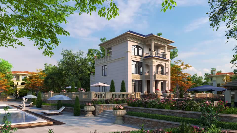 独栋 欧式3层别墅场景3【精品】模型-现代场景模型库-3ds Max(.max)模型下载-cg模型网