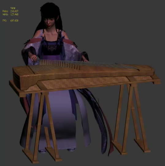古代女子弹琴 弹古筝模型-女人模型库-3ds Max(.max)模型下载-cg模型网