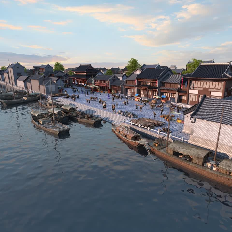 古代码头场景 货运港口模型-古代场景模型库-3ds Max(.max)模型下载-cg模型网