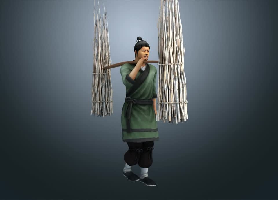 樵夫 砍柴 古代农民 苦工 民工 扁担 古代村民 老人 模型-男人模型库-3ds Max(.max)模型下载-cg模型网
